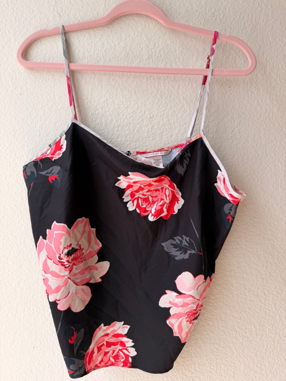 Victoria's Secret Black and Pink Floral Satin Cami Y2K Whimsigoth Fairy XL